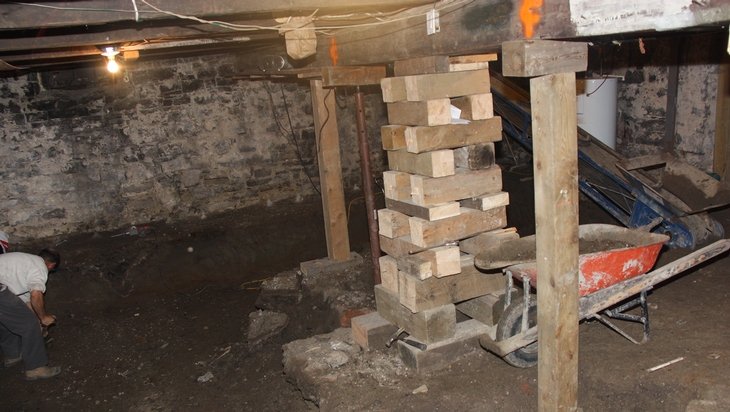 Temporary shoring for underpinning excavation